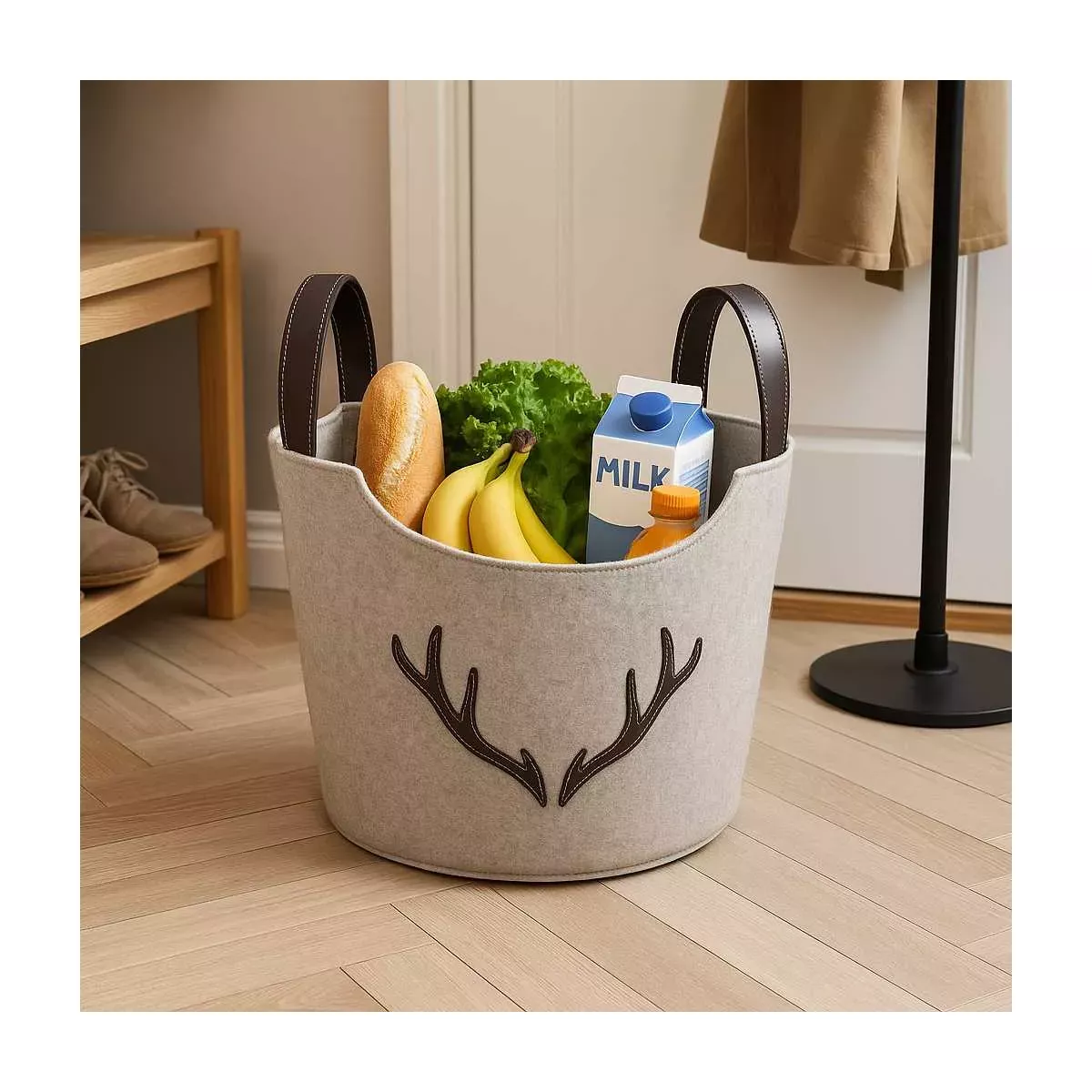 PANIER BEIGE MOTIF CORNE DE CERF