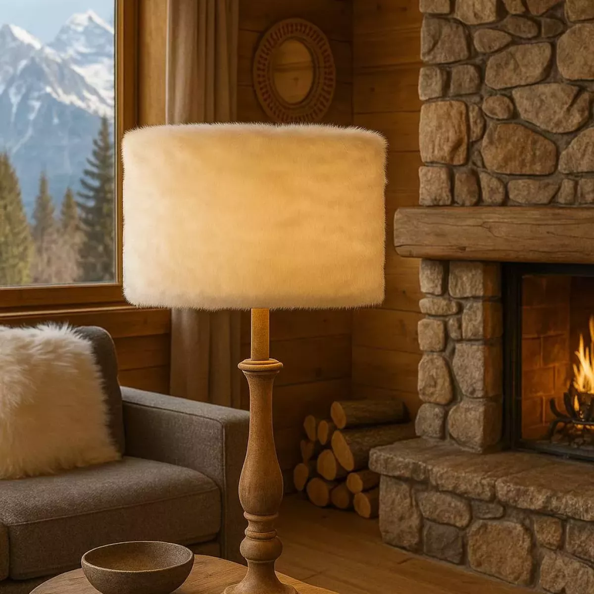 ABAT JOUR MOSCOU FOURRURE BLANCHE 30CM