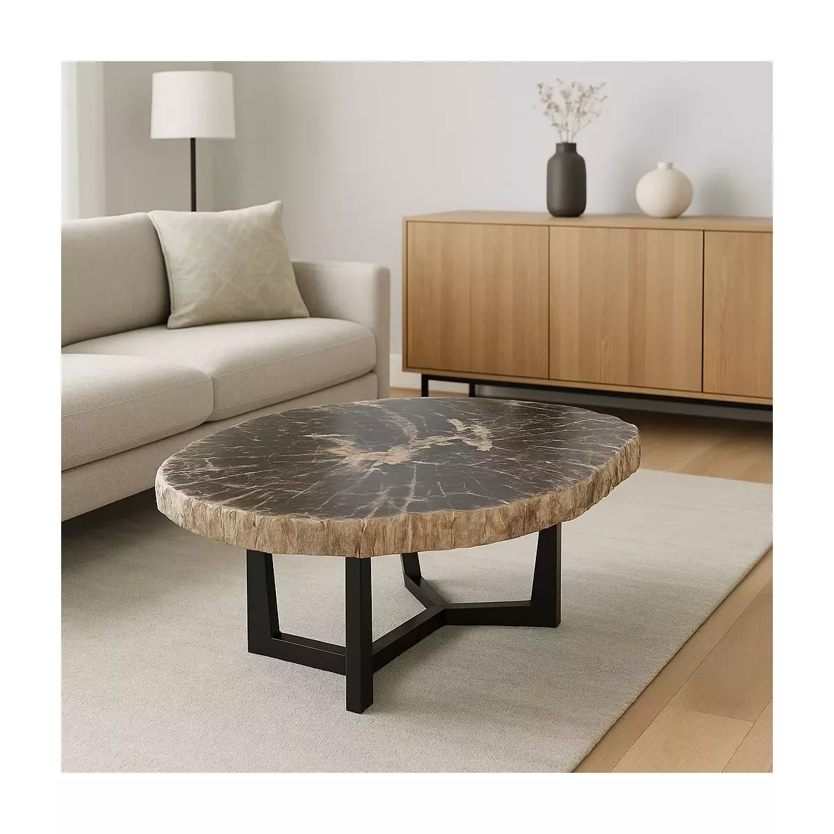 TABLE BASSE PLATEAU BOIS FOSSILISÉ