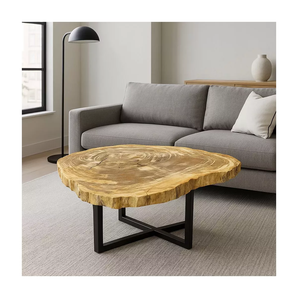 TABLE BASSE AVEC PLATEAU BOIS FOSSILISÉ BEIGE