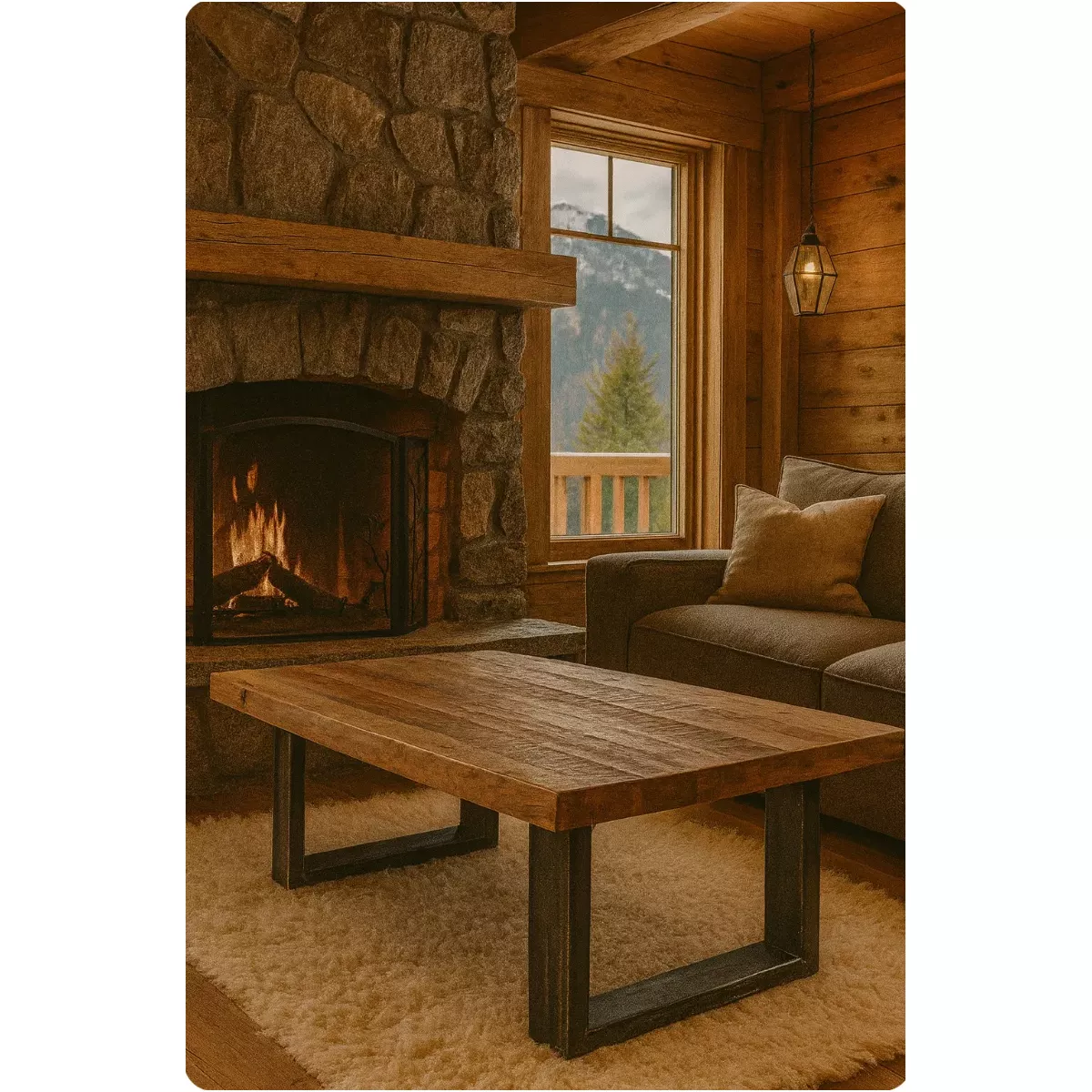 TABLE BASSE BOIS D'ACACIA ET MÉTAL