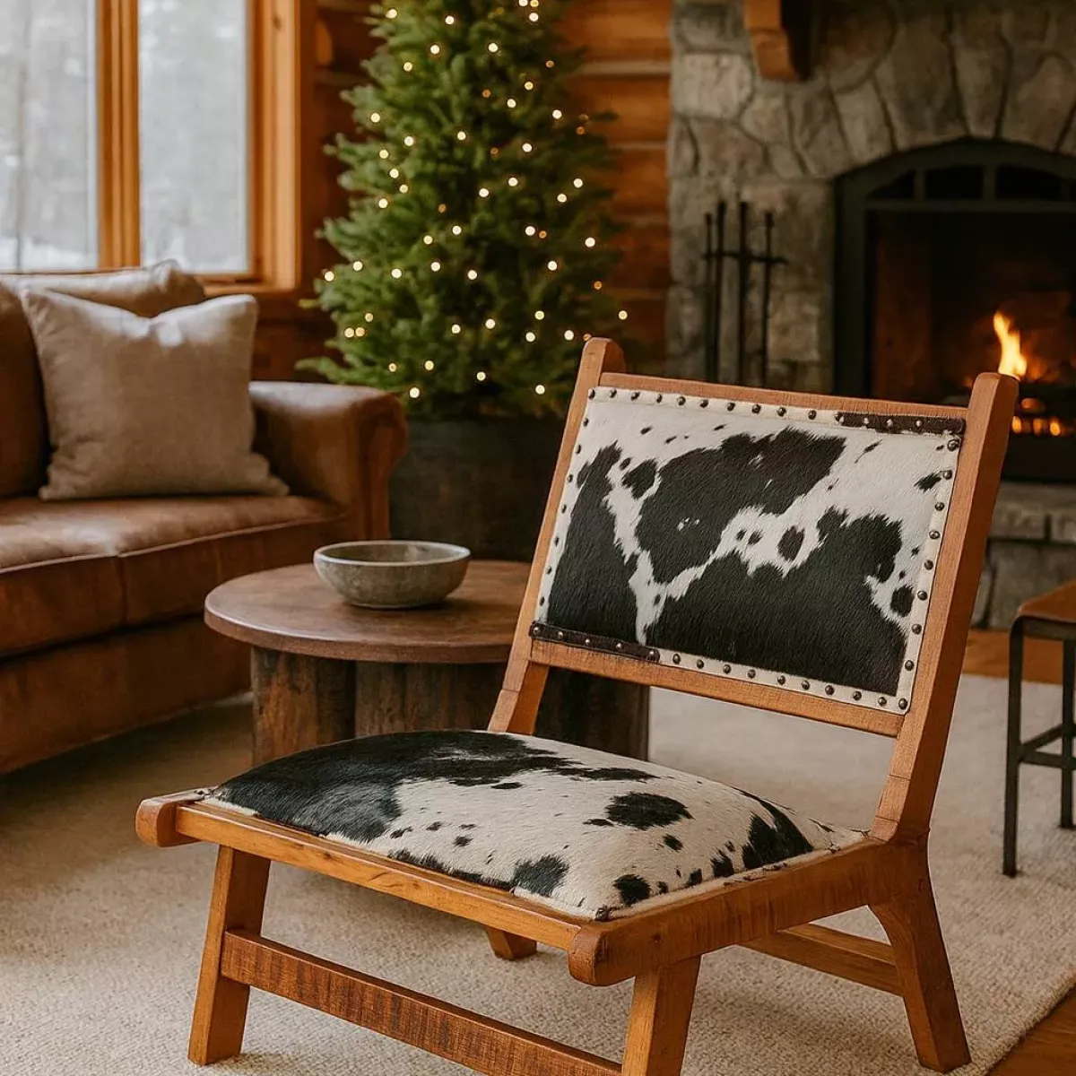 FAUTEUIL EN PEAU DE VACHE VÉRITABLE