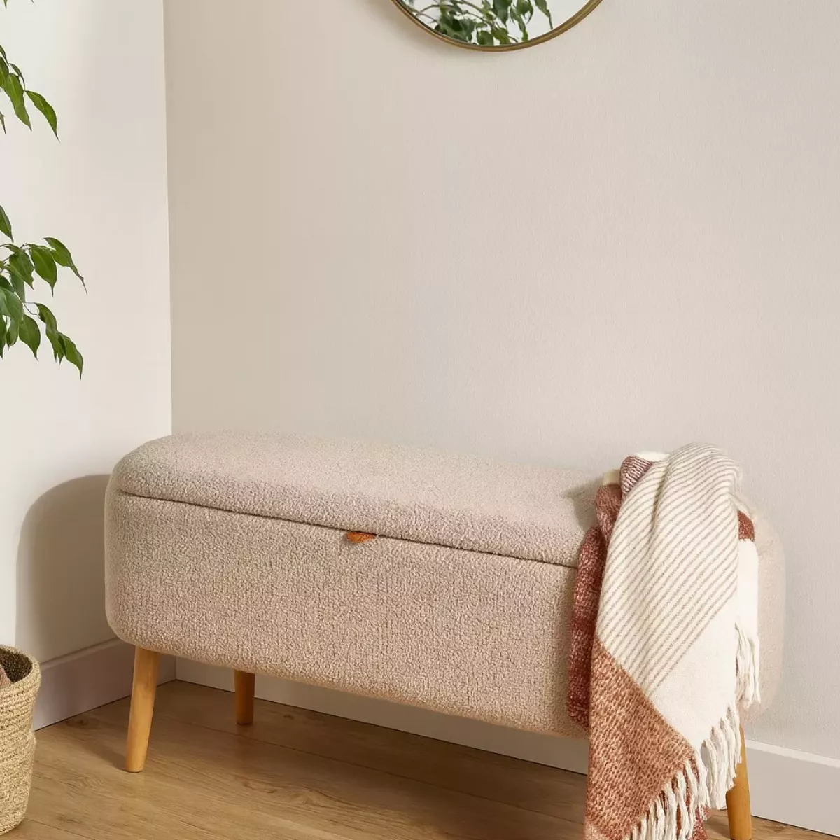 BANC COFFRE BOUCLETTE BEIGE