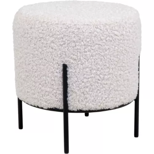POUF BOUCLETTE BLANC PIED MÉTAL