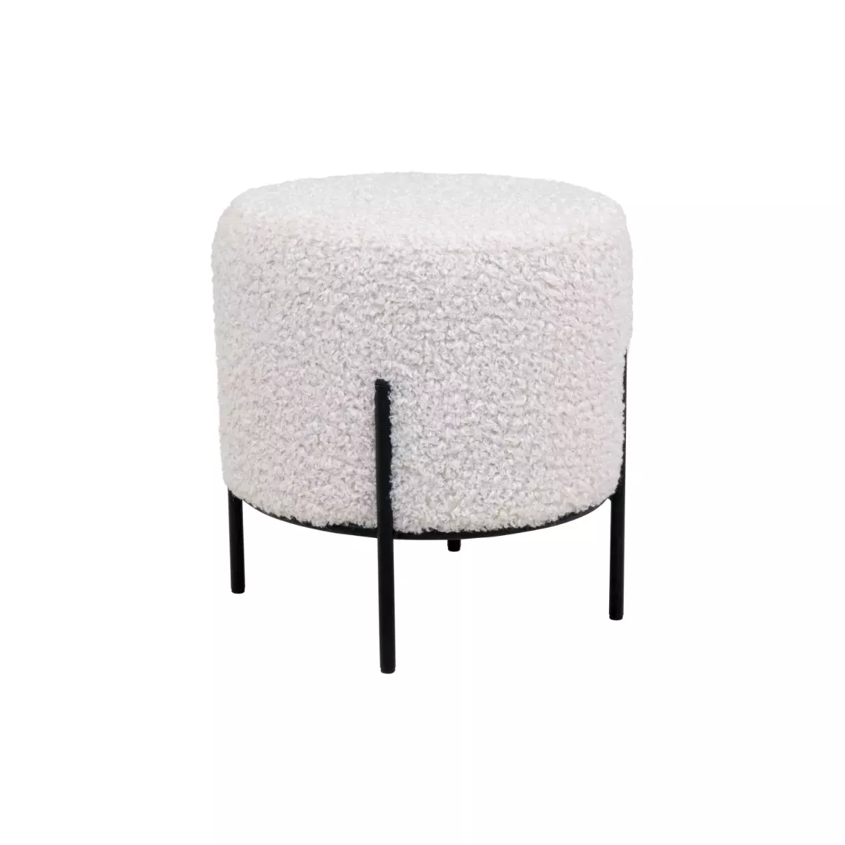 POUF BOUCLETTE BLANC PIED METAL