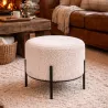 POUF BOUCLETTE BLANC PIED METAL