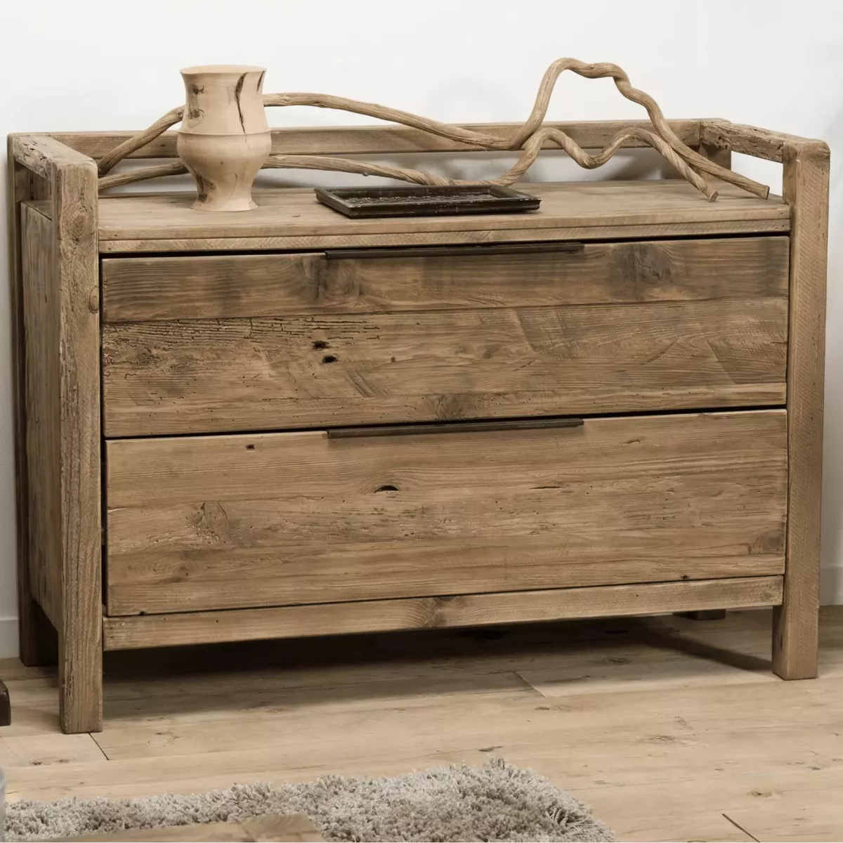 COMMODE 2 TIROIRS EN BOIS RECYCLE