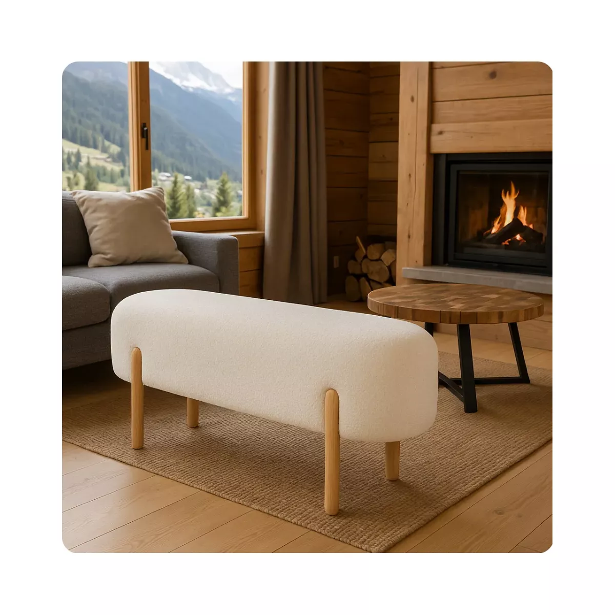 BANC BOUCLETTE PIED BOIS