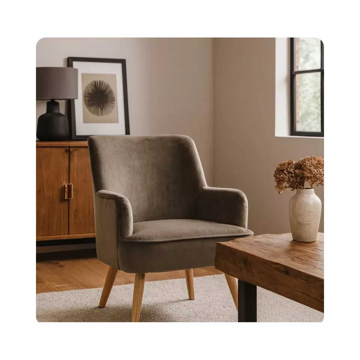 FAUTEUIL VELOUR TAUPE