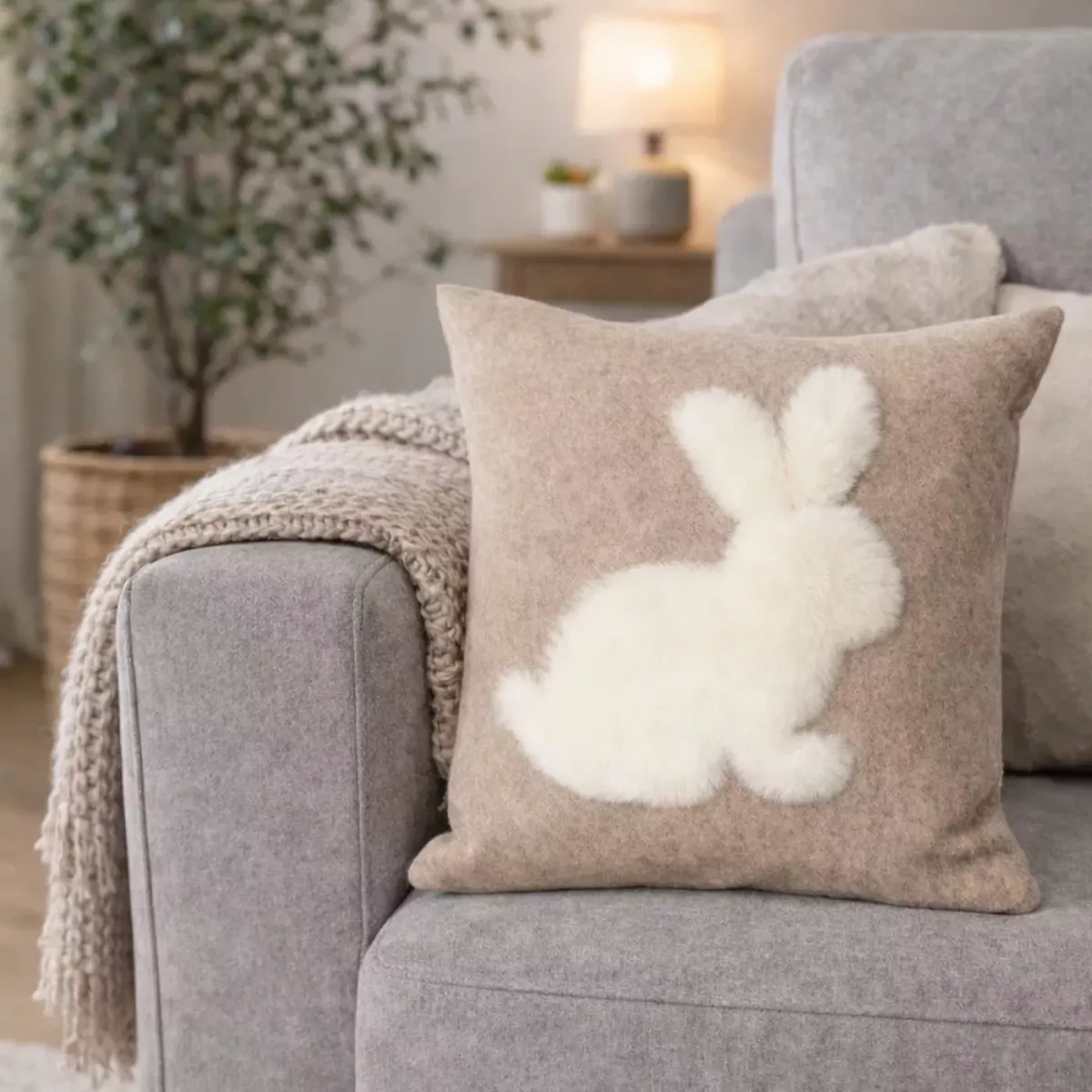 COUSSIN LAPIN FEUTRE DE LAINE BEIGE