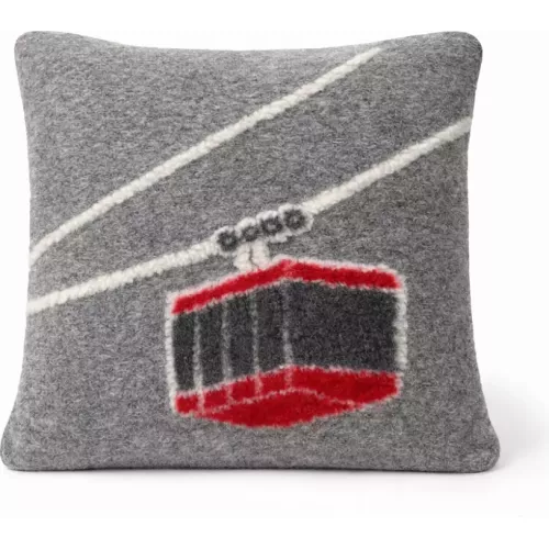 COUSSIN GRIS TÉLÉPHÉRIQUE ROUGE 50X50 CM