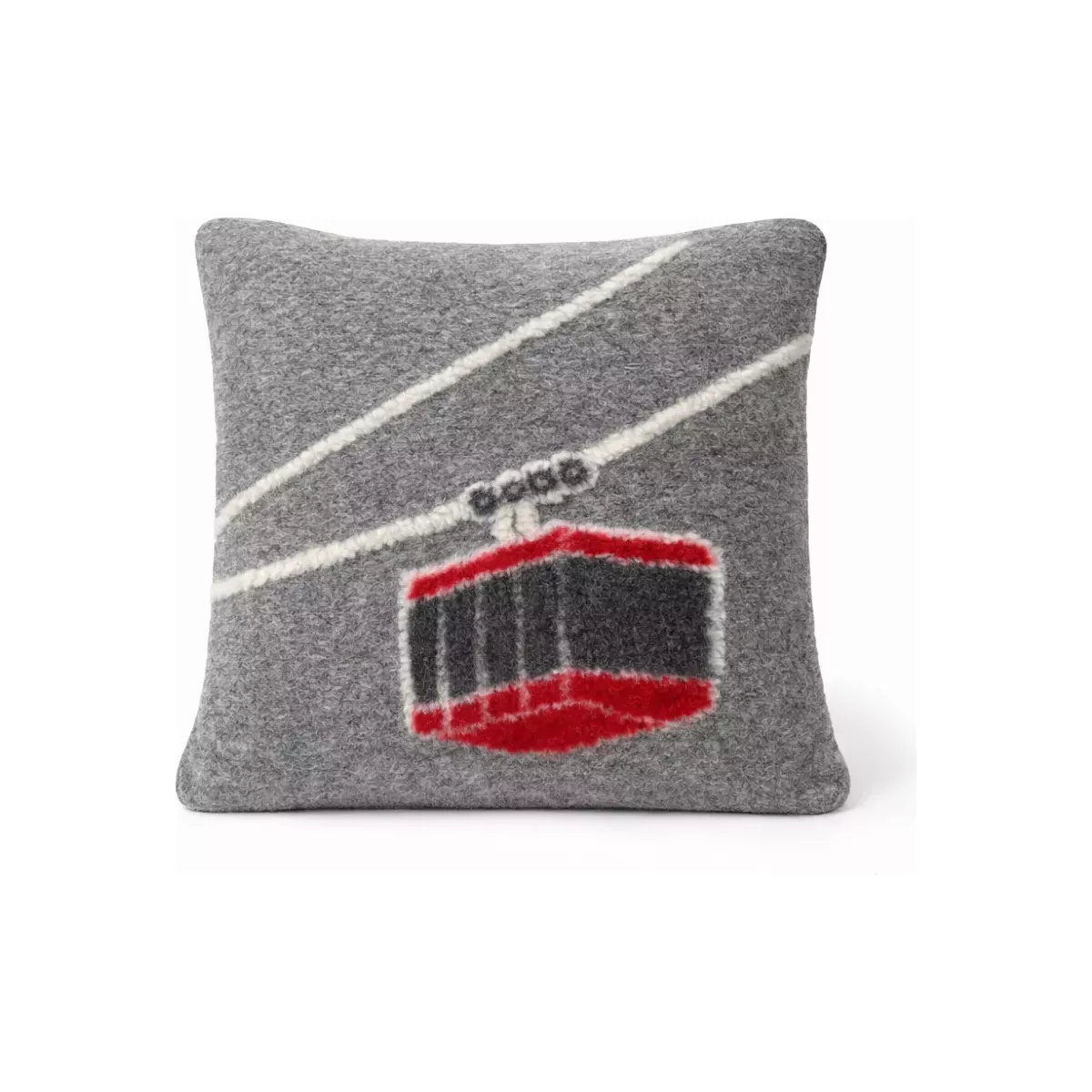 COUSSIN GRIS TELEPHERIQUE ROUGE 50X50 CM