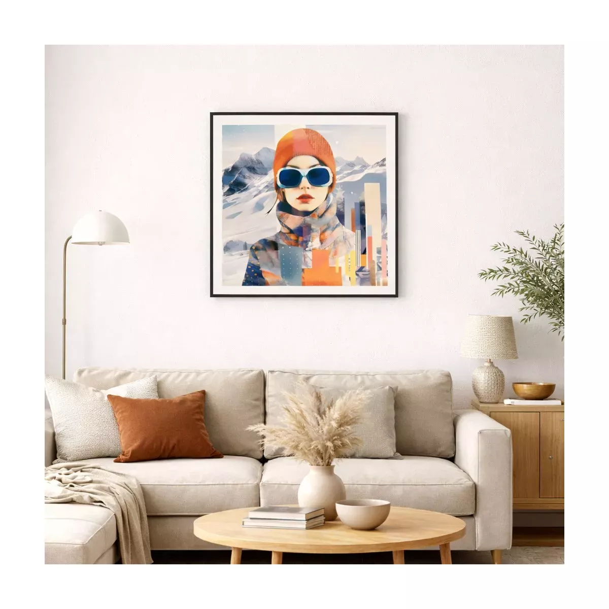 TABLEAU FEMME LUNETTE CADRE NOIR 60X60 CM