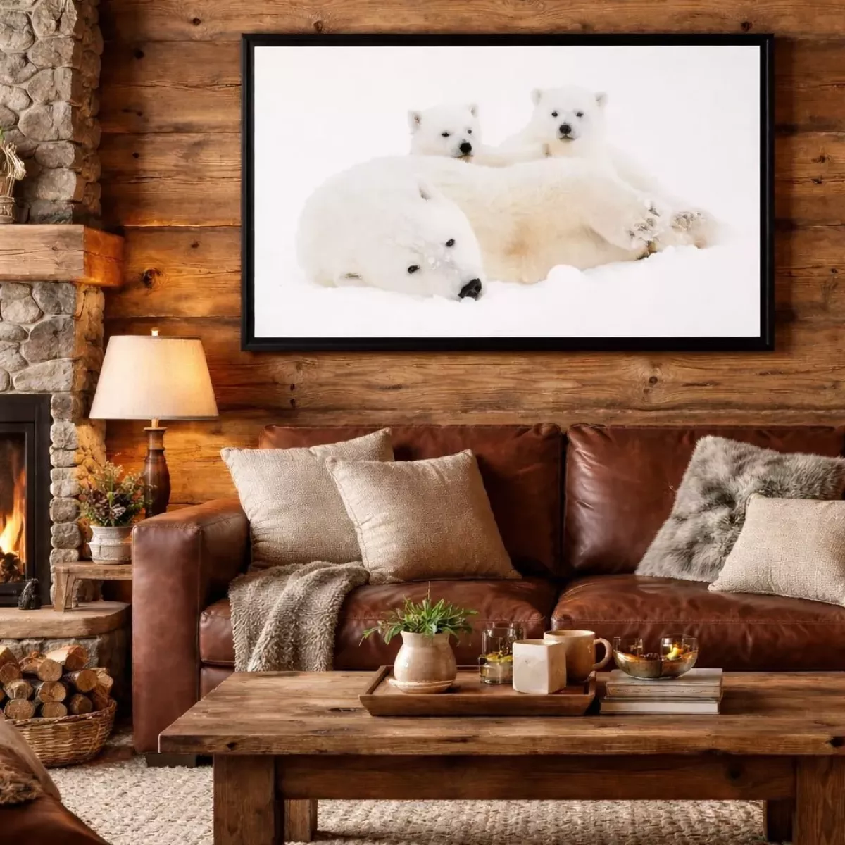 TABLEAU 3 OURS CHROMALUX ENCADRE 60X90 CM