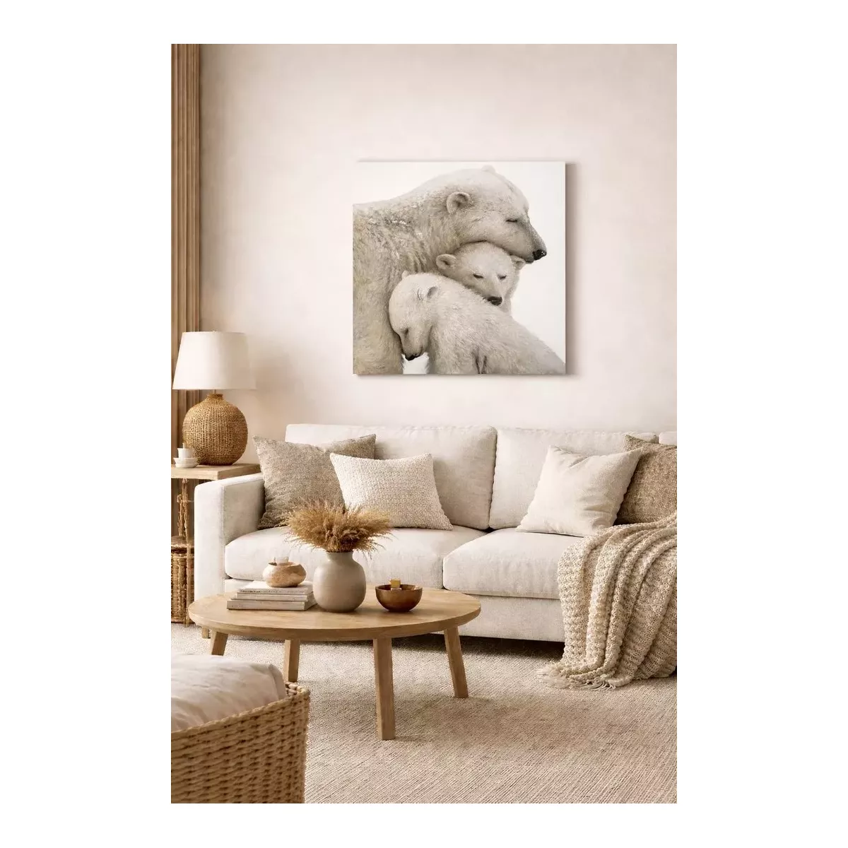 TOILE MAMAN OURS ET SES DEUX PETITS 90X90 CM