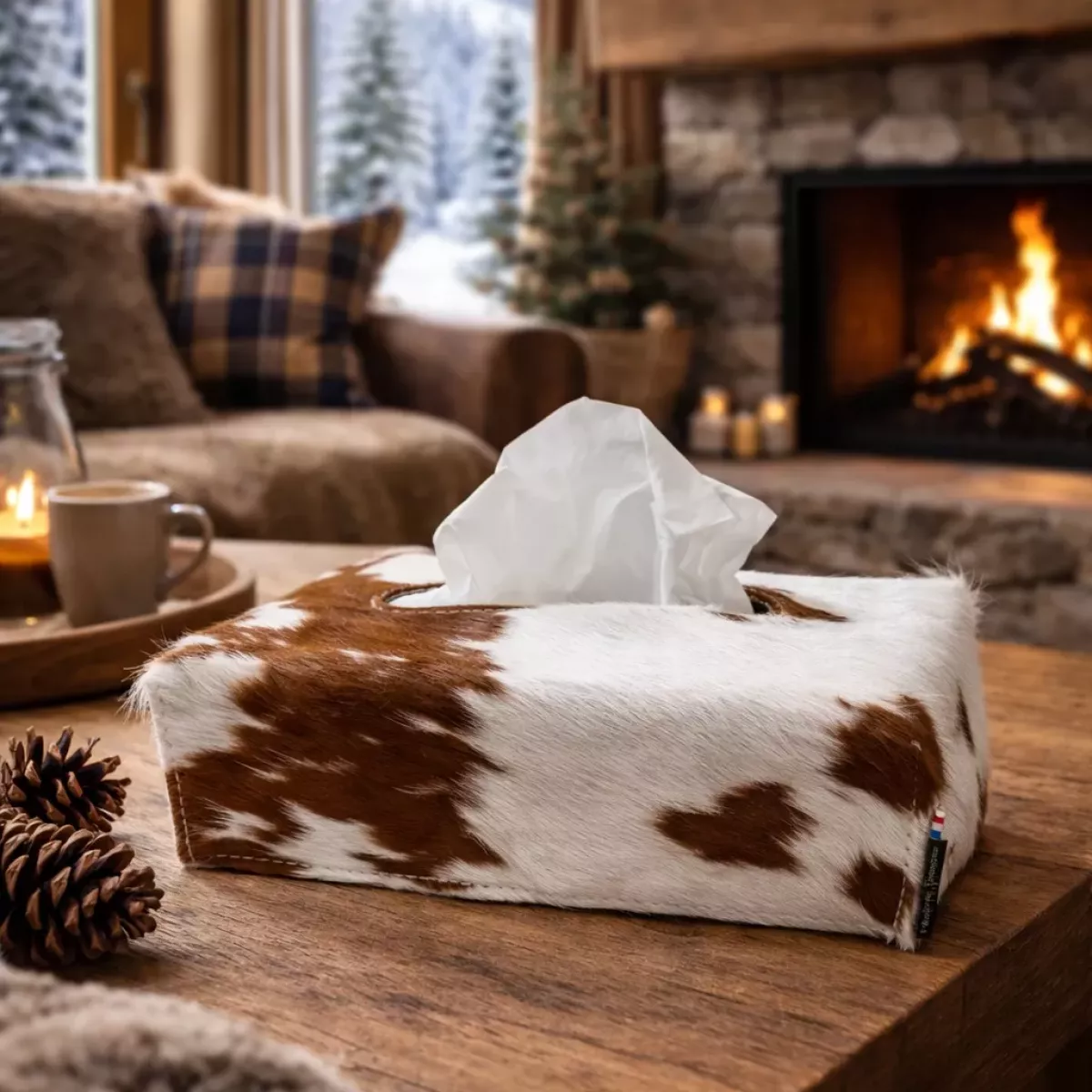 BOITE A MOUCHOIRS EN PEAU DE VACHE