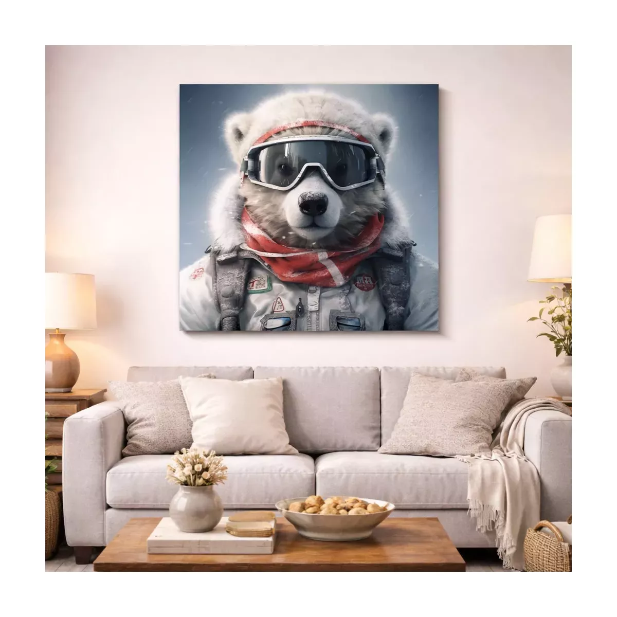 TABLEAU DIBOND OURS AVEC MASQUE 80X80 CM