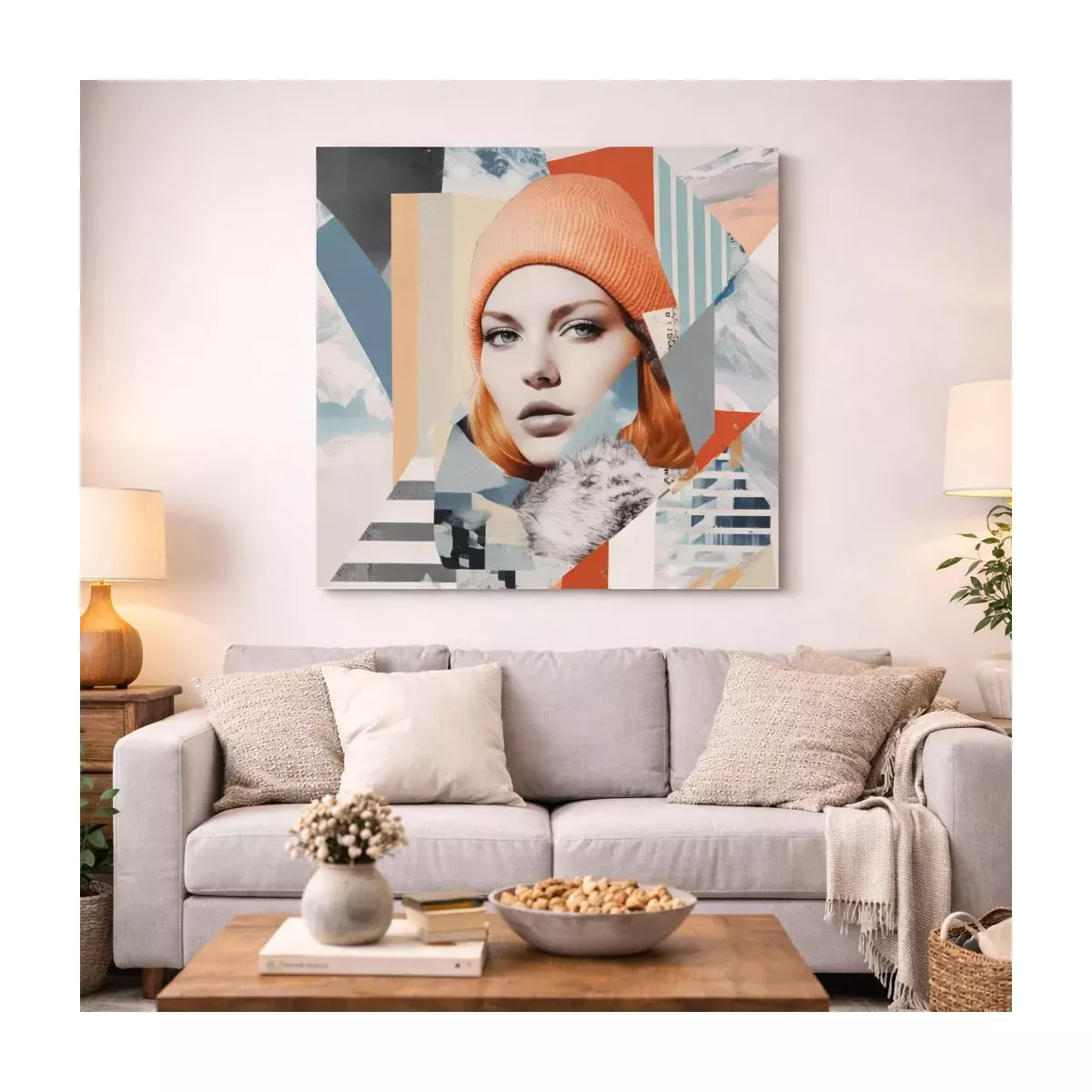 TABLEAU TOILE FEMME COLOREE 80X80 CM