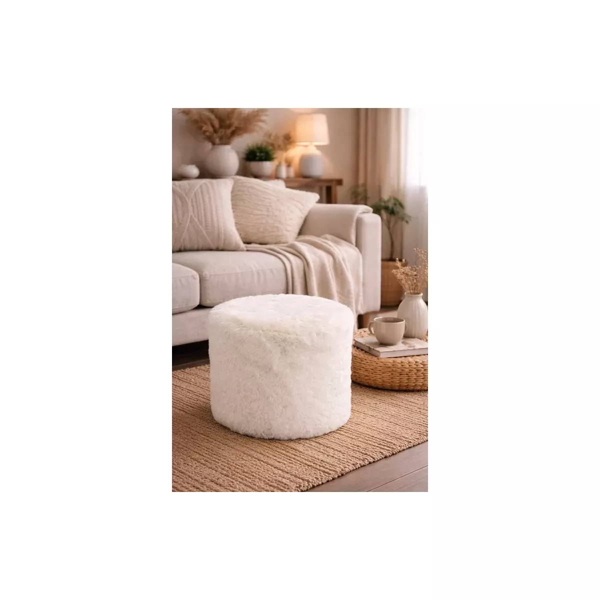 POUF FAUSSE FOURRURE BLANCHE