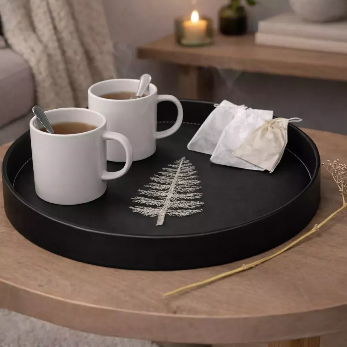 PLATEAU ROND SAPIN NOIR