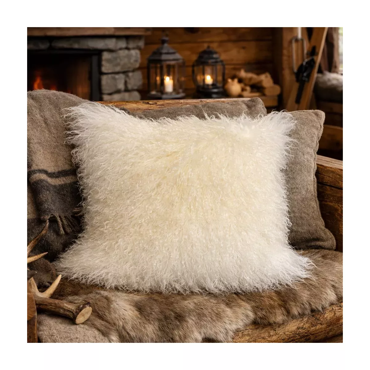 COUSSIN AGNEAU DU TIBET BLANC 50X50 CM