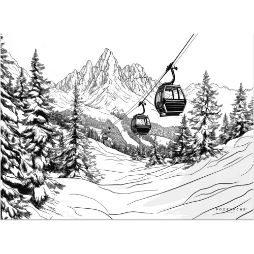 SET DE TABLE TÉLÉCABINE NOIR ET BLANC