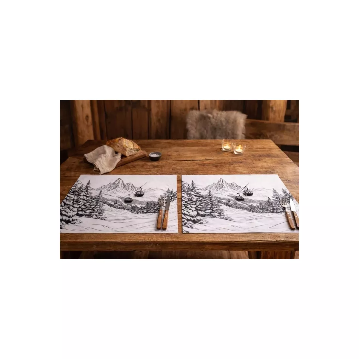 SET DE TABLE TELECABINE NOIR ET BLANC