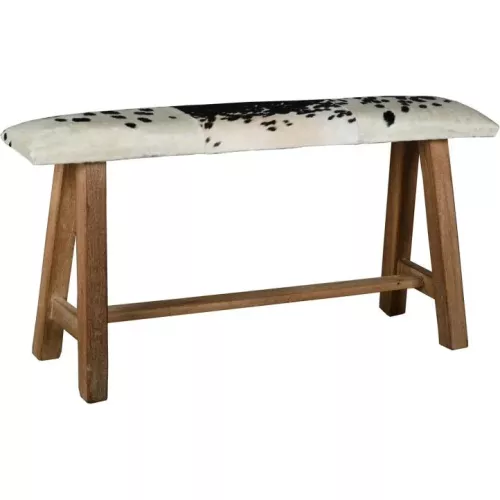 BANC EN BOIS EN PEAU DE VACHE